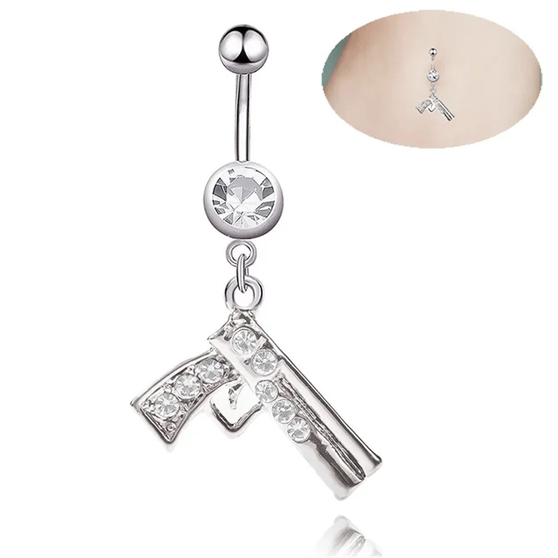 1Pcs 14G Stainless Steel Gun Belly Button Ring Dangle Belly Ring Navel Bar Body Piercing Jewelry Women Fashion Belly Button Ring