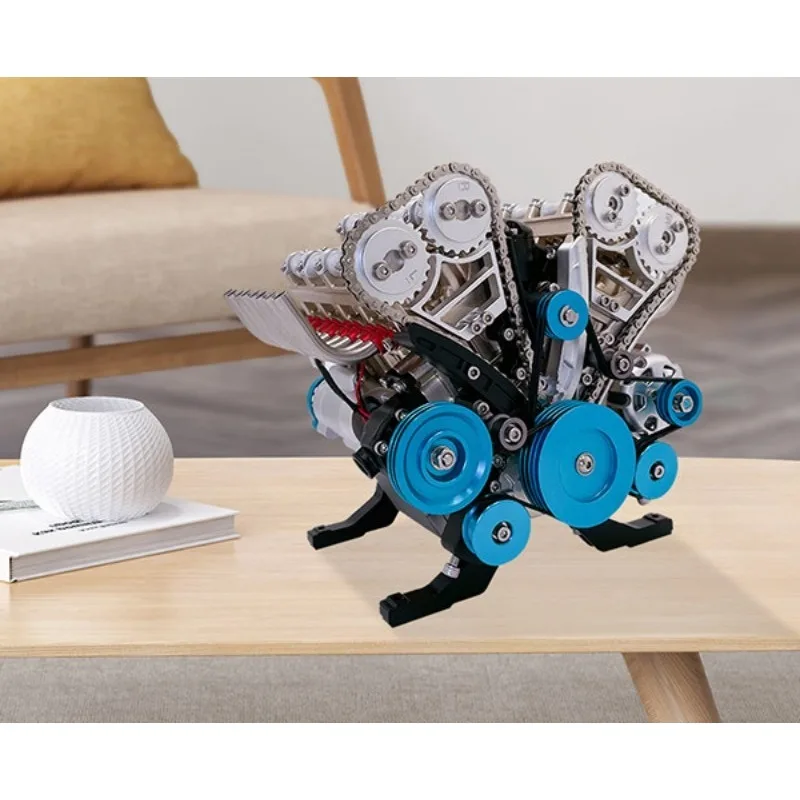 V8 Engine Assembly Model Metal Mechanical Engine DIY Assembly Science Ornament