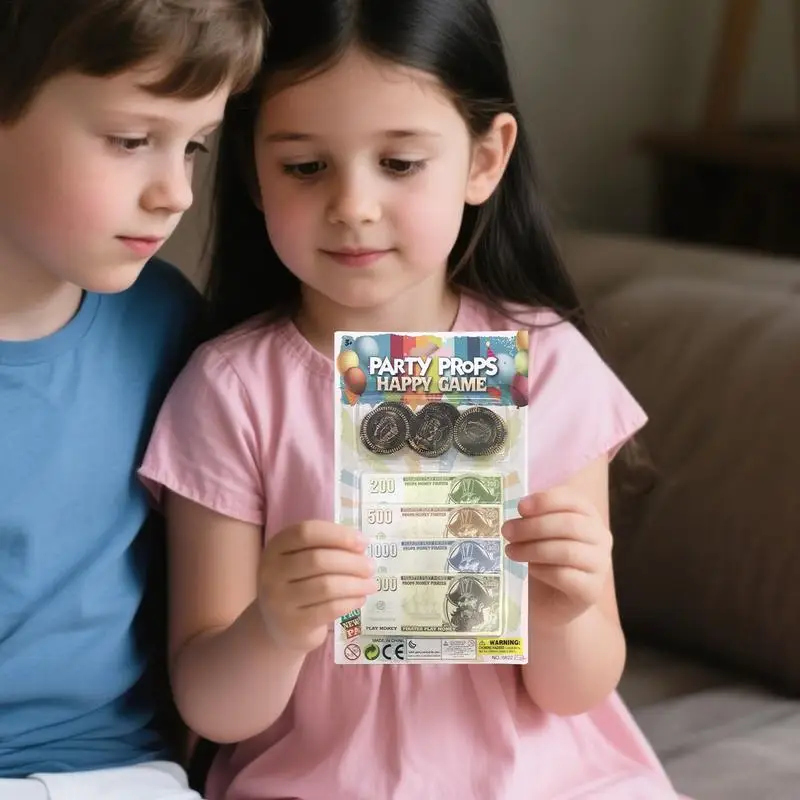 Ensemble de jouets de pièces de monnaie pour enfants, accessoire de jeu de rôle pour voyage, film, école, salle de classe, anniversaire, enseignement à domicile pour filles