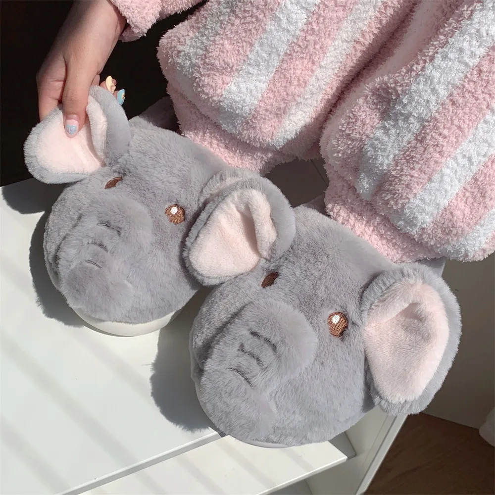 Elephant Winter Baotou Cotton Slippers Female Autumn Winter Cute Cartoon Indoor Home Shoes Plush Warm Soft Sole Cotton Slippers