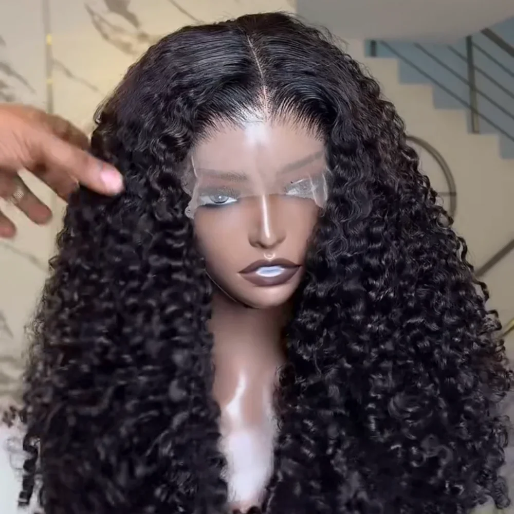Natural Black 180Density 26Inch Long Deep Kinky Curly Soft Lace Front Wig For Women With Baby Hair Glueless Preplucked Daily