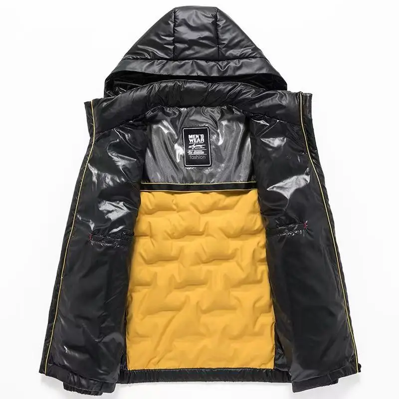 2025 Winter New Bright Down Coat Hooded Casual Tiktok Fashion Design Men's Warm Down Coat Down 90%