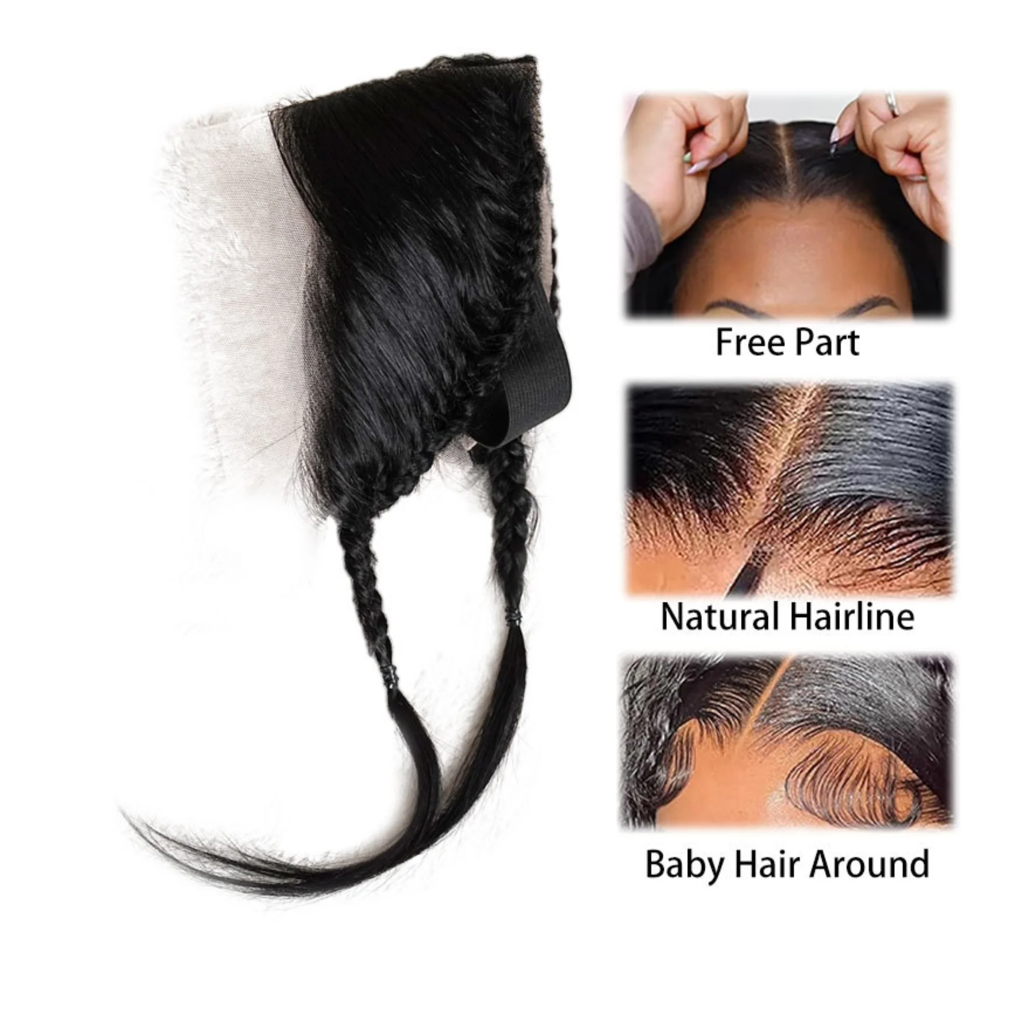 자연모 13x4 스트레이트 레이스 프론탈 브레이드 포함 브라질산 버진 인모 프론탈 레이스 헤어밴드 가발용