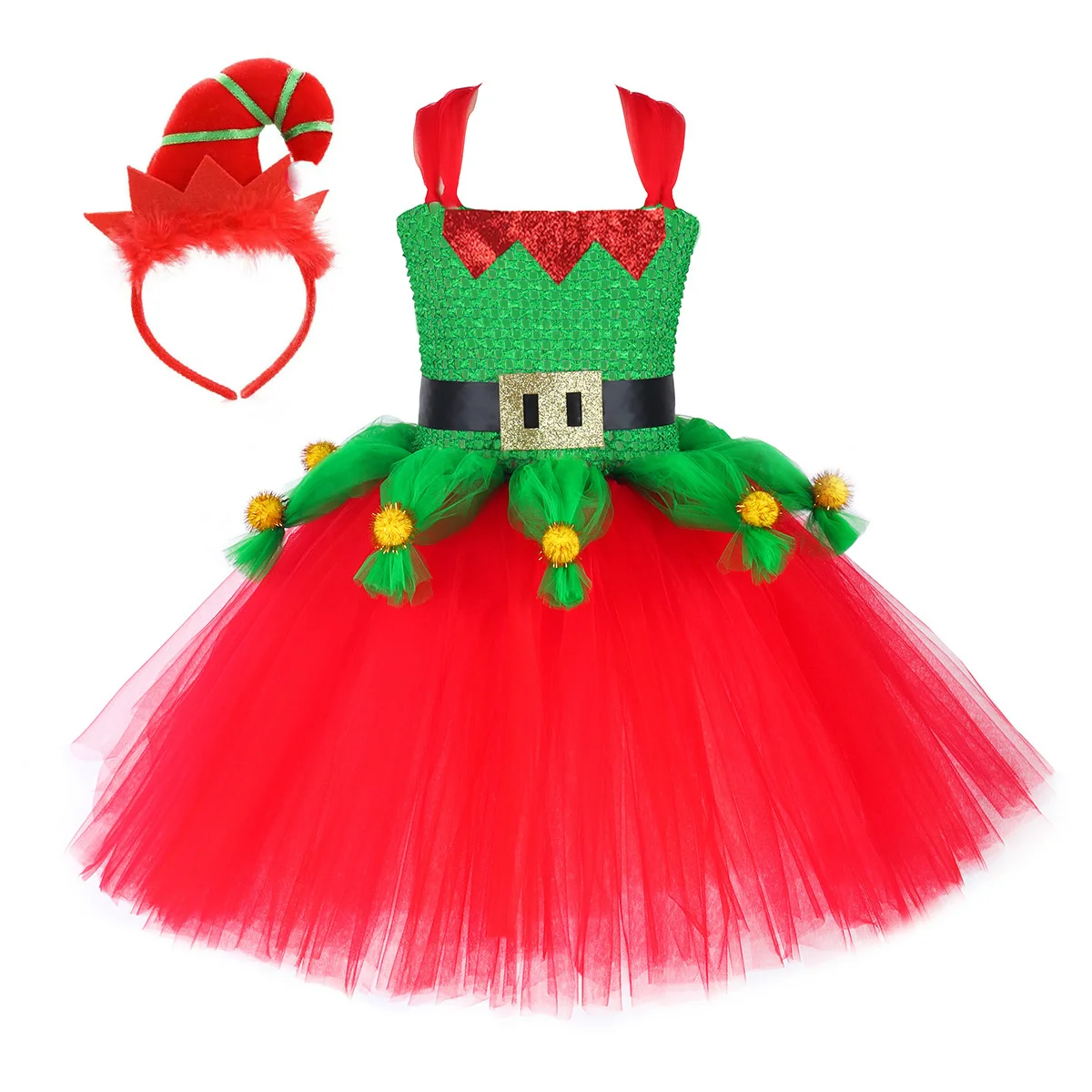 

Kids Christmas Show Skirt Party Costume Christmas TUTU Elf Costume Dress Kids Outfit suit for Christmas New Year Oarty