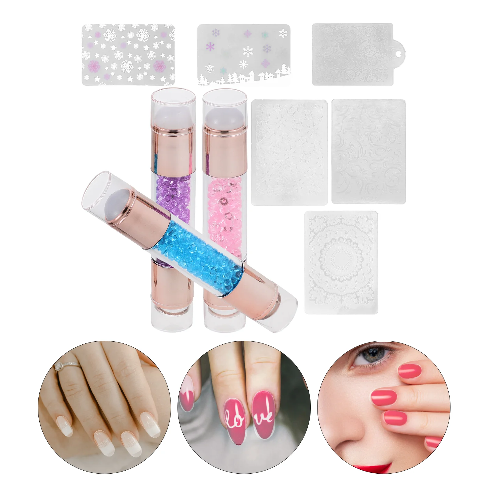 

3 Pcs Nail Manicure Kit Double Head Template Tools for Stamper Acrylic Stencil Nails Gel Polish