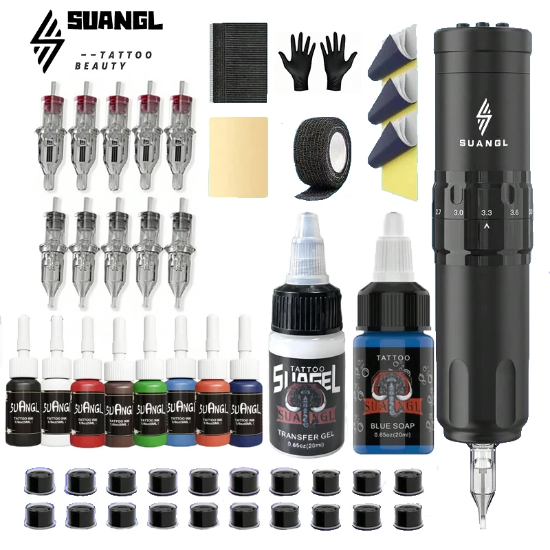 

Wireless Tattoo Gun Kit with 1500mah Power Supply, Complete Tattoo Kit with Tattoo Needles and Ink,Suitable for Beginners