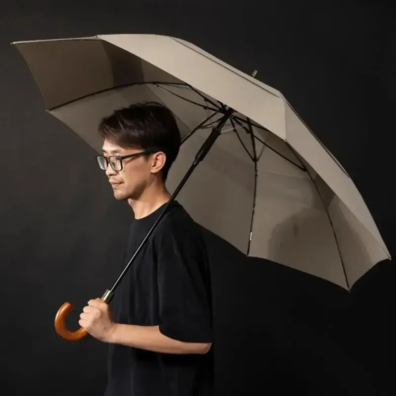 Big Umbrella Men Women Rain Double Layer Windproof 8 Ribs Wood Long Handle Umbrella Automatic Strong Guarda Chuva