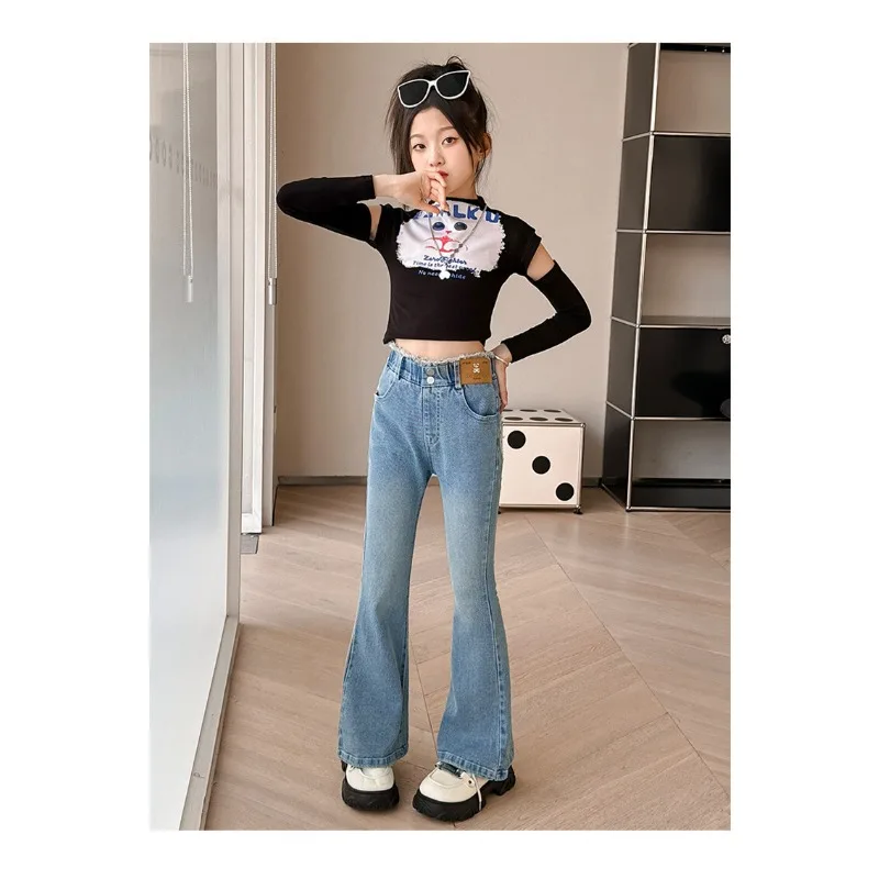 UNITIM Kinder Mädchen Schlaghosen 2026 Herbst 3-14 Jahre Kinder Mädchen Einfache Denim-Hosen Elastischer Bund Junge Teenager Mädchen Jeans – Detail 13