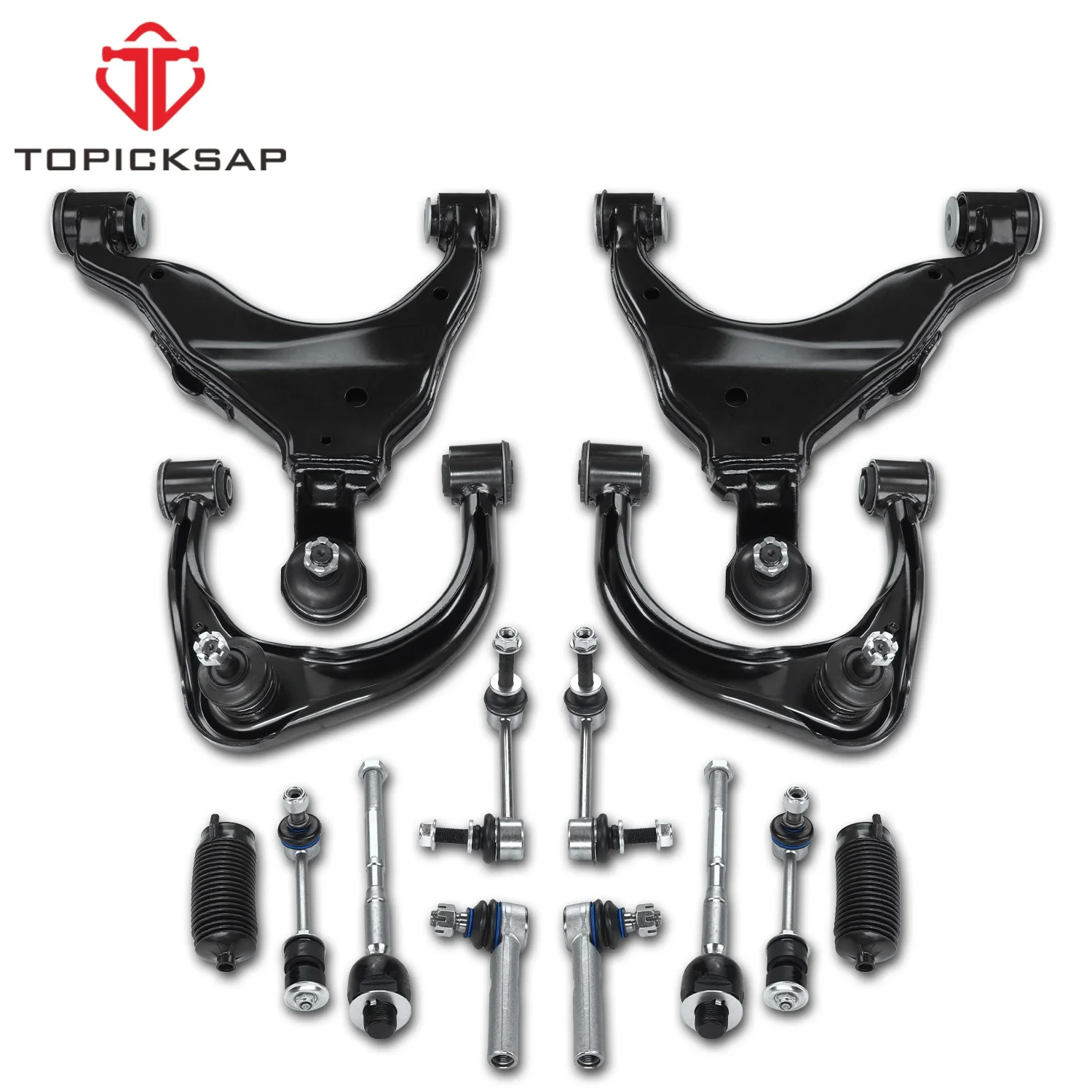TOPICKSAP 14Pcs Front Upper Lower Control Arm Sway Bar Link Tie Rod End Boot Bellow for Toyota 4Runner 2003-2009 Lexus GX470
