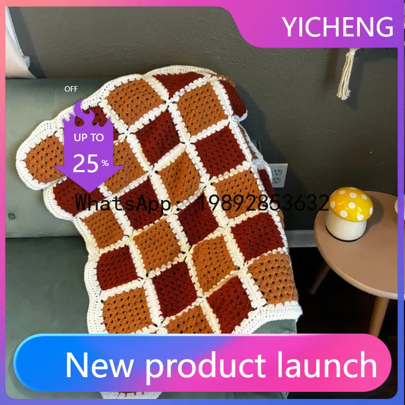 

Вязаное вручную креативное шерстяное одеяло JF с узором «бабушкина сетка» и розами, для дома, осенне-зимнее, теплое.