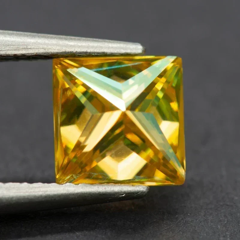 

Moissanite Stone Golden Yellow Color Princess Cut Artificial Gemstone Advanced Jewelry Rings Earrings Making With Certificate