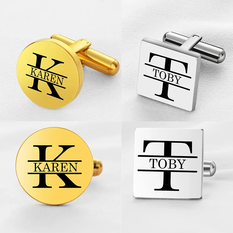 2023 New Personalized Stainless Steel Initial Name Cufflink Custom Best Man Shirt Button Cuff Links For Wedding Party Gift