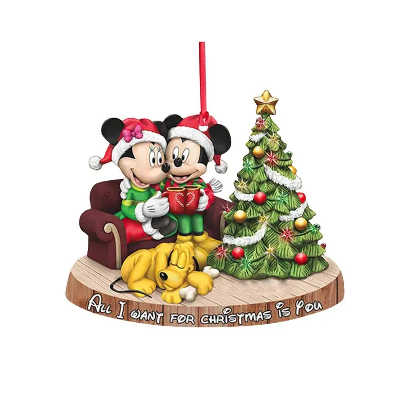 2024 New Christmas Tree Hanging Disney Mickey Mouse Pendants Grinch Ornaments Acrylic 2d Version Christmas Tree Decor Xmas Gifts