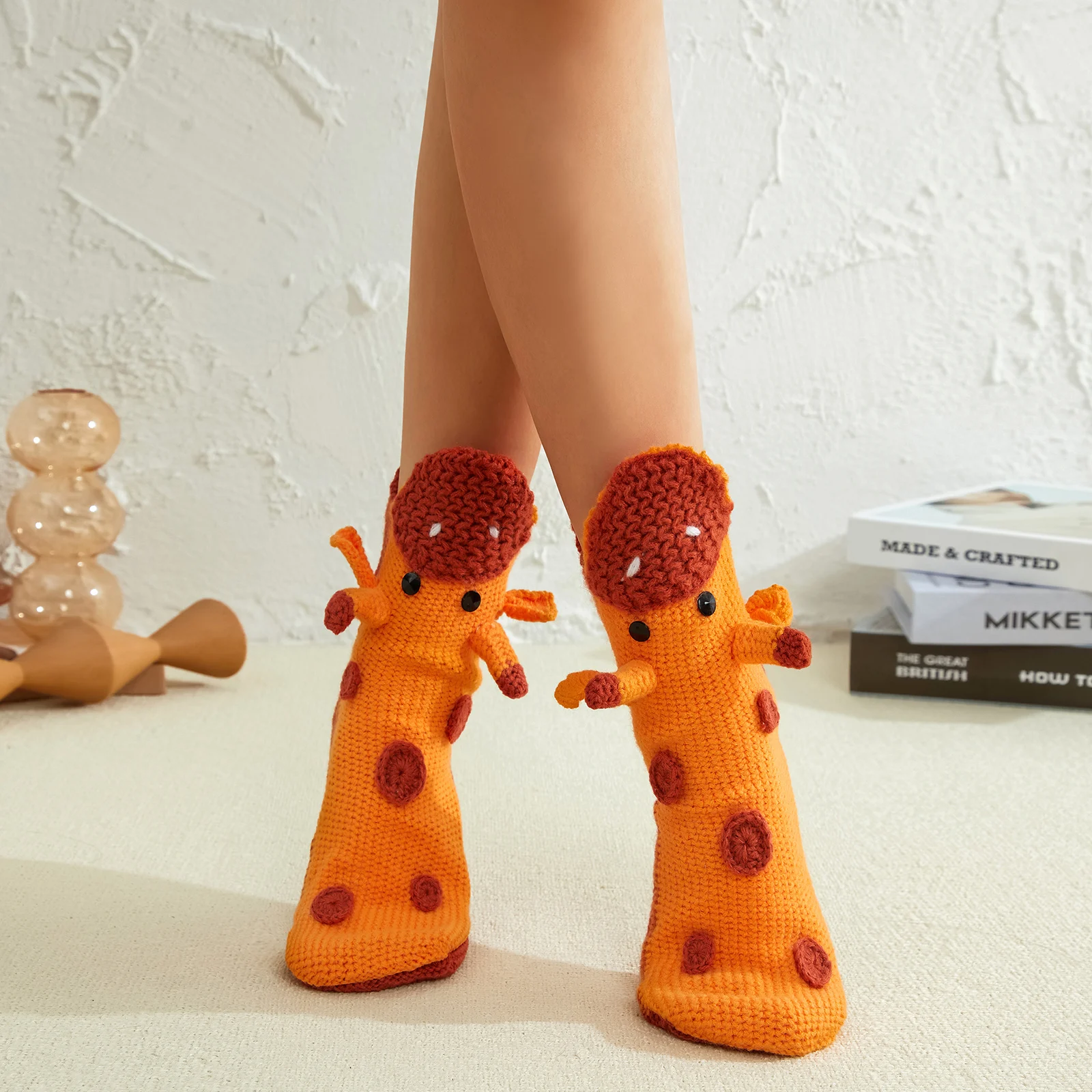 Calcetines de ganchillo de punto a mano para mujer, cálidos, 3D, boca ancha de animales, accesorios de ropa, Invierno