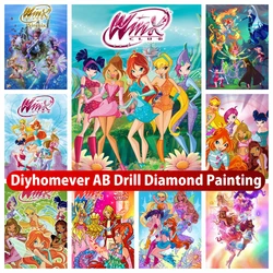 Winx Club Anime 5D DIY AB Diamond Painting Mosaic Cartoon Cross Stitch Embroidery Handmade Rhinestones Home Decor Kids Gift