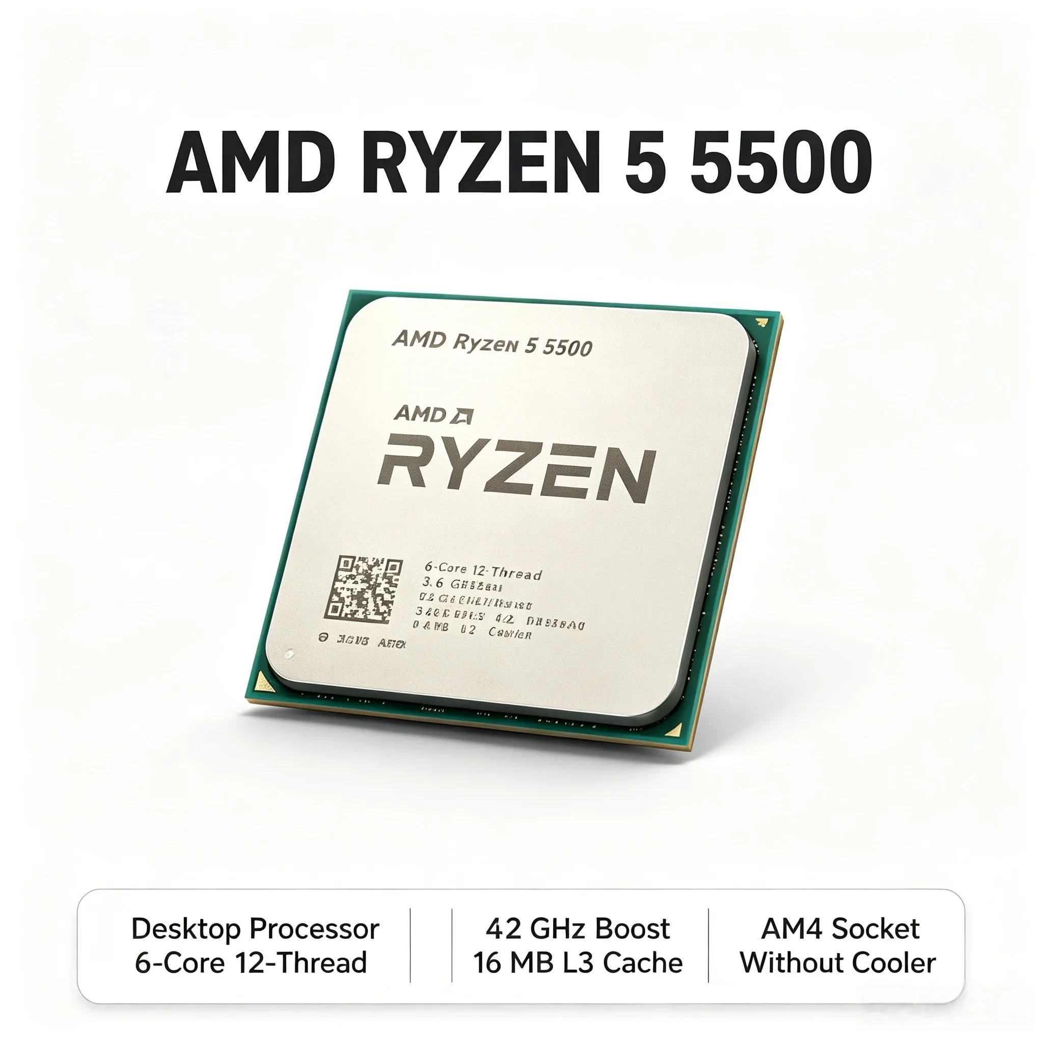 PC Parts AMD Ryzen 5 5500 Desktop Processor 3.6GHz Base 4.2GHz Boost 16MB L3 Cache Socket AM4 6 Core 12 Thread CPU Without Coole