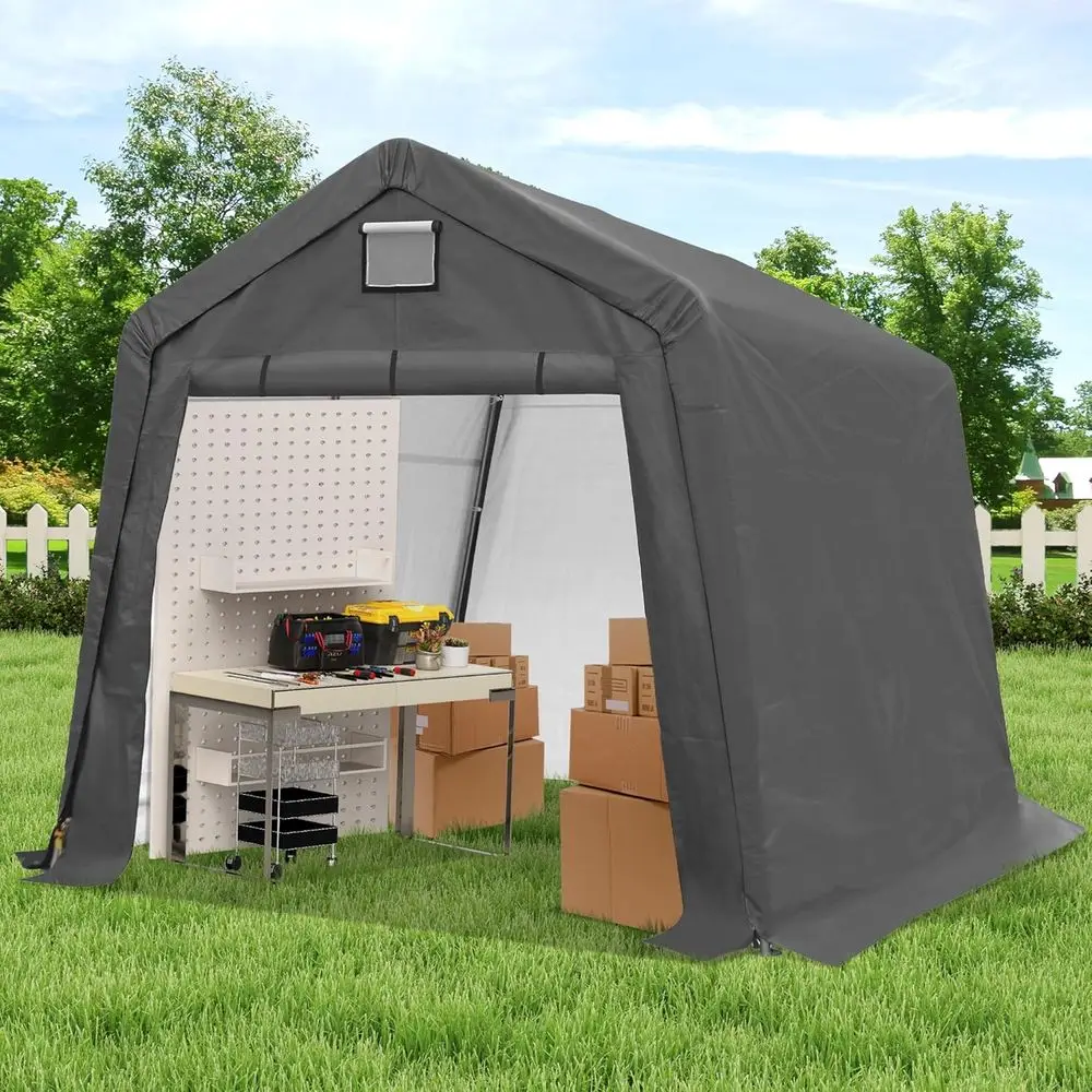 

10' x 10' Heavy-Duty Outdoor Storage Shed - Portable Shelter for Car, Motorcycle, and Garden Tools, Grey