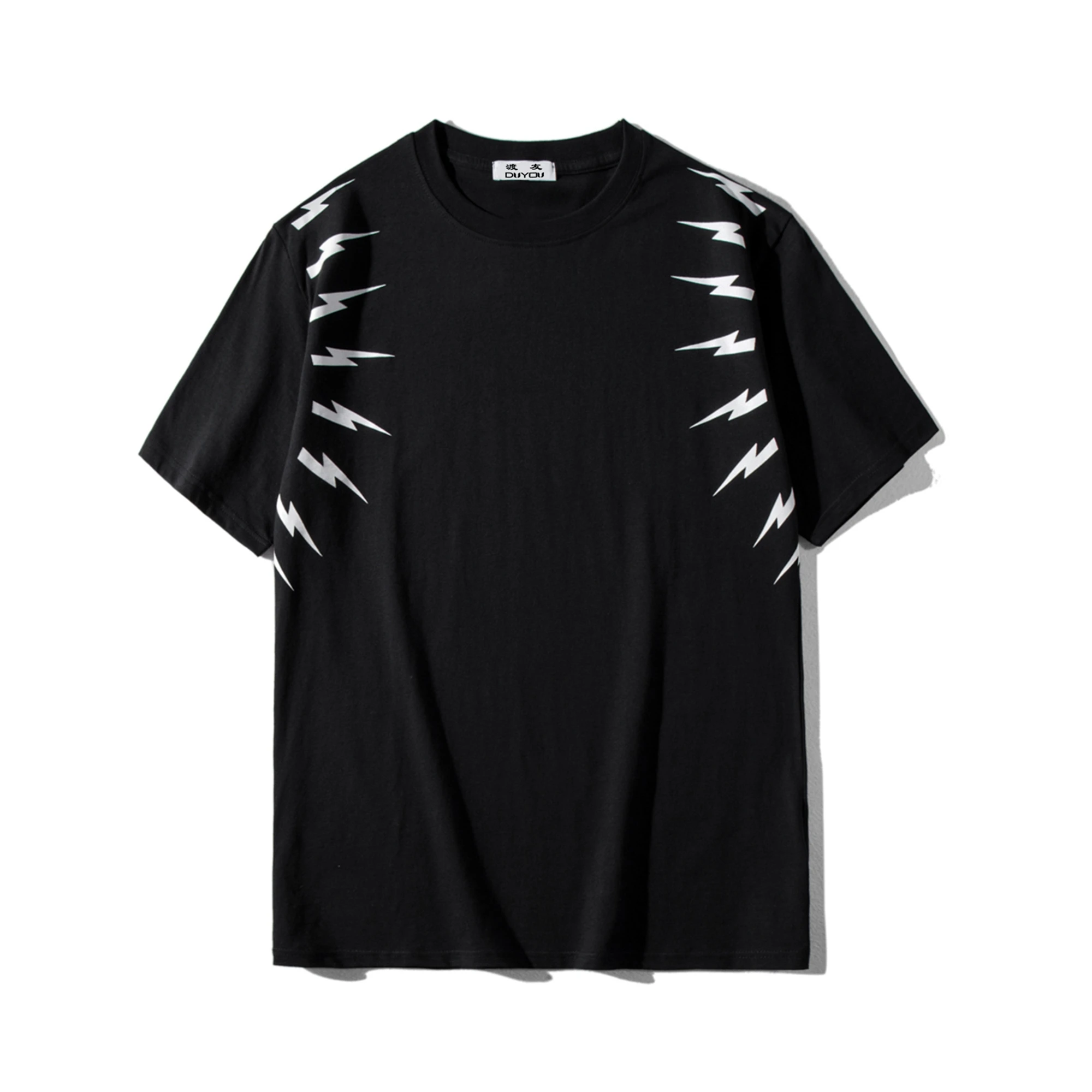 Summer New Unisex T-Shirt Men Women 100% Cotton Black Classic Lightning Print Casual T Shirt High Quality Male Tee 104