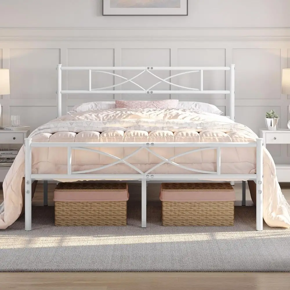 

Metal ull Size Bed e, Platorm Bed e, Mattroundation with Curved Design board & ootboard, NO Box Spring Needed, Heavy-Duty Suppor
