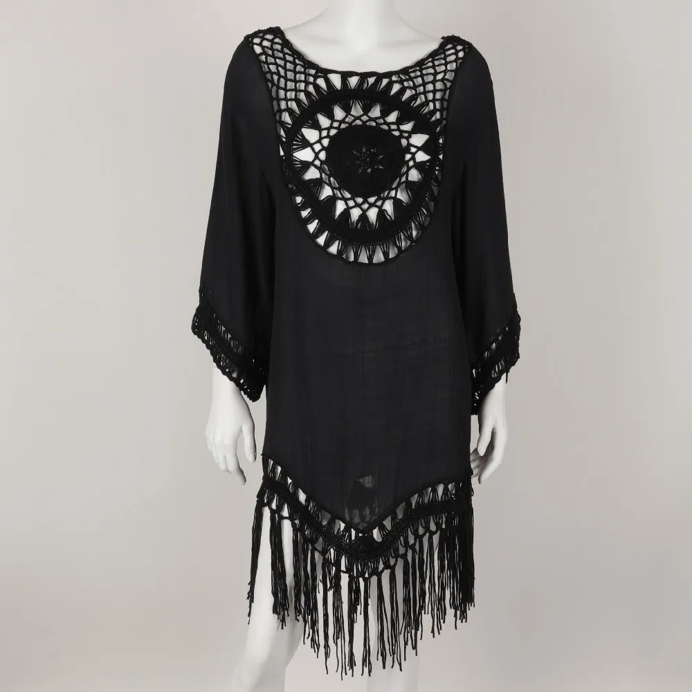 Vestido de Playa Calado con Borlas, Estilo Casual y Sexy, para Mujer