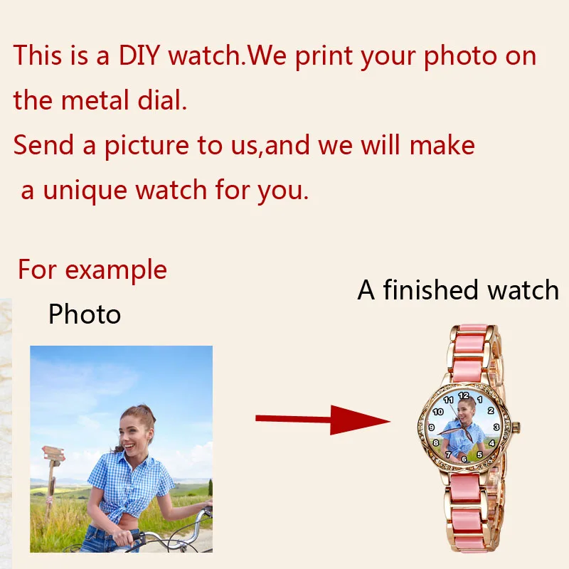 A4401w personalizado com logotipo próprio relógio strass diamante cor dourada relógio personalizado mostrador presente para namorada pulseiras fotográficas femininas