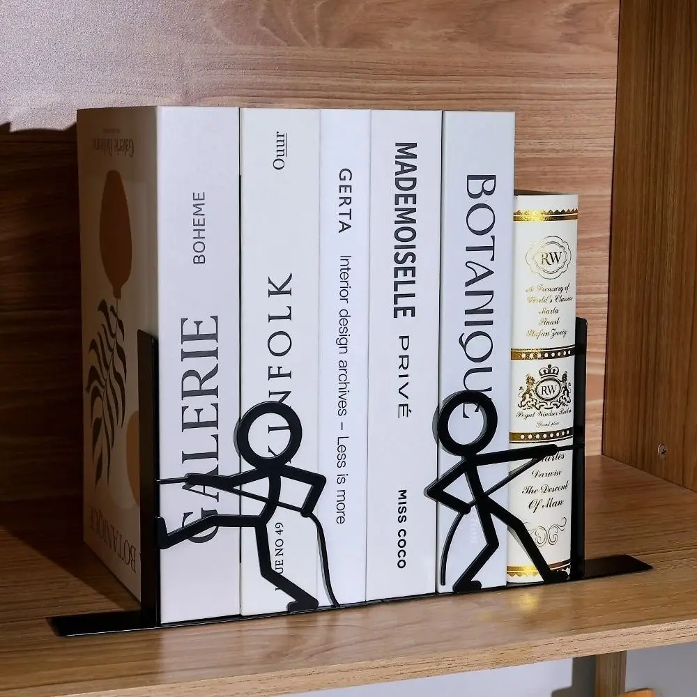 1Pair Funny Iron Art Metal Bookends Stick Figure Human Shape Book Holder Desktop Decorative Bookend School Office Supplies
