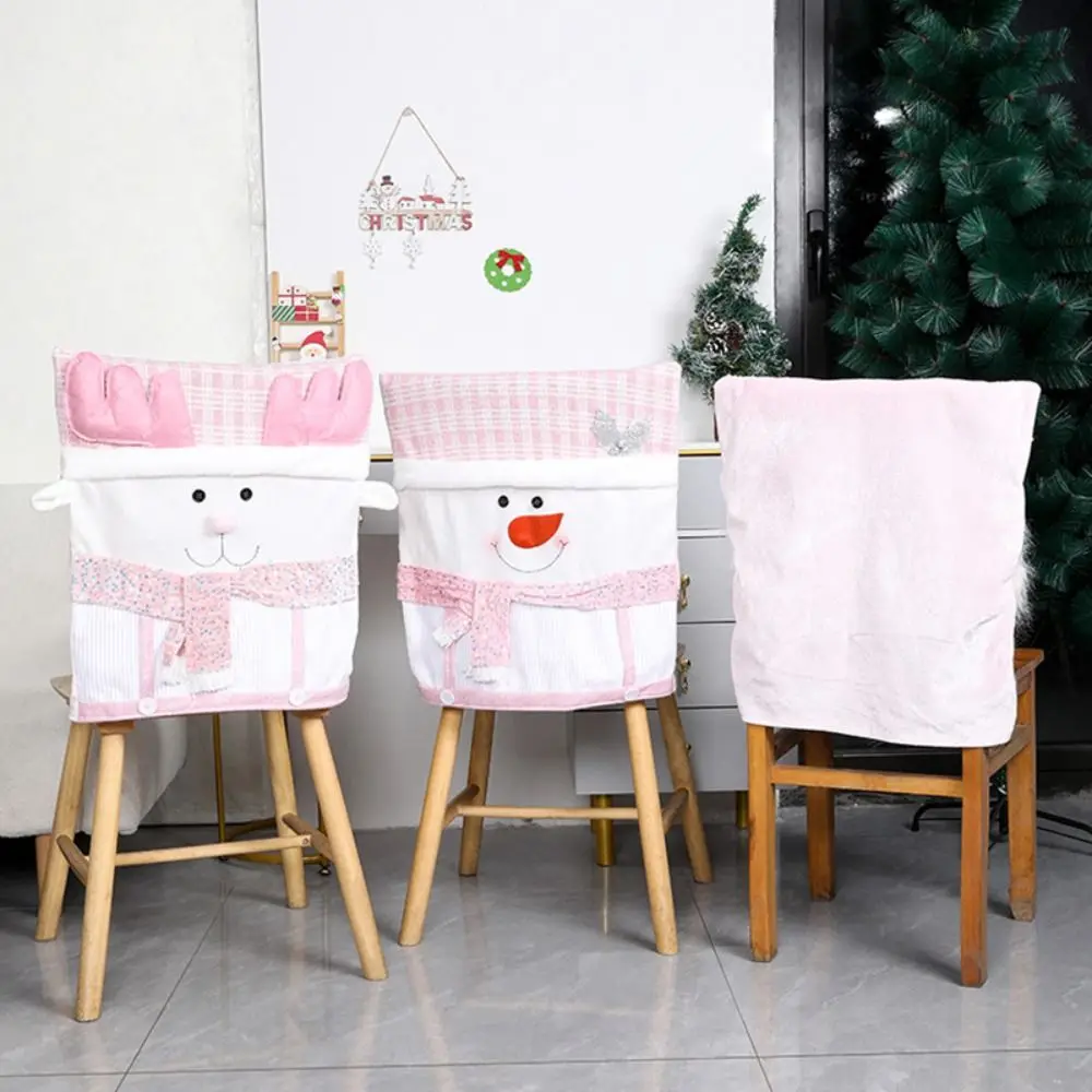 Simple Snowman Christmas Chair Cover Elk Soft Xmas Dinner Chair Seat Cover Stretch Pink Festival Table Decor Kitchen