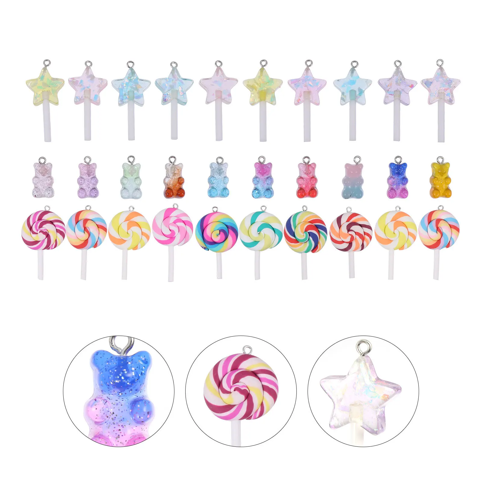 30Pcs Shape Pendant Set Colorful Resin Charms Multi-Purpose Jewelry Making Accessories Phone Hanging Decor Jewelry