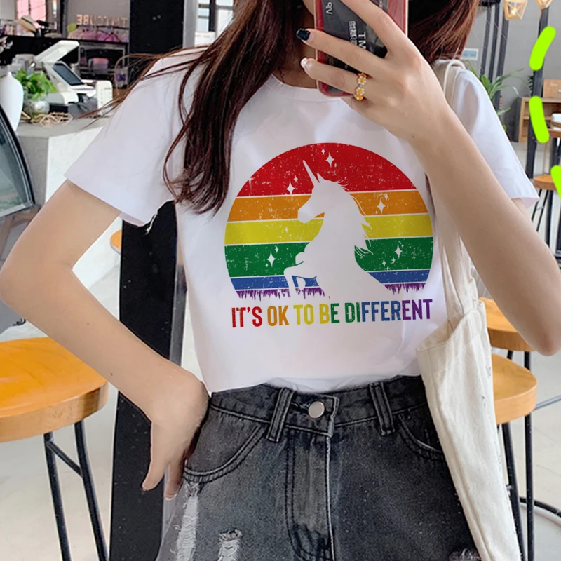Camisetas lesbianas Lgbt Harajuku Ullzang para mujer, camiseta gráfica del Orgullo Gay de los años 90, camiseta con estampado de dibujos animados de arcoíris, camisetas superiores de moda para mujer