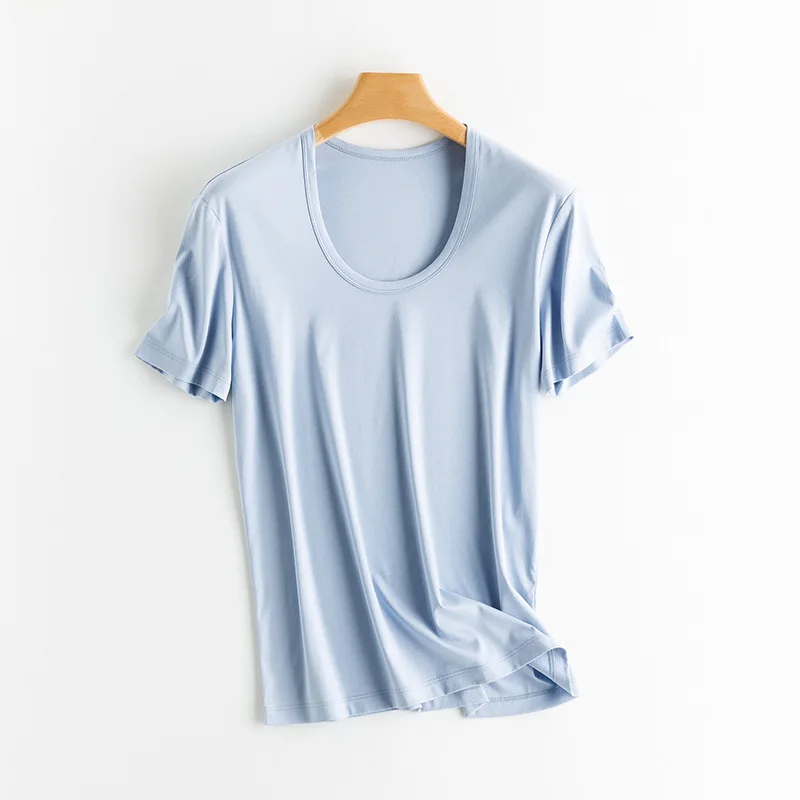 SuyaDream, Women Solid T Shirts, Silk Cotton Blend, Square Collar, Short Sleeved Tee, 2025 Summer Candy Colors Basic Cozy Top