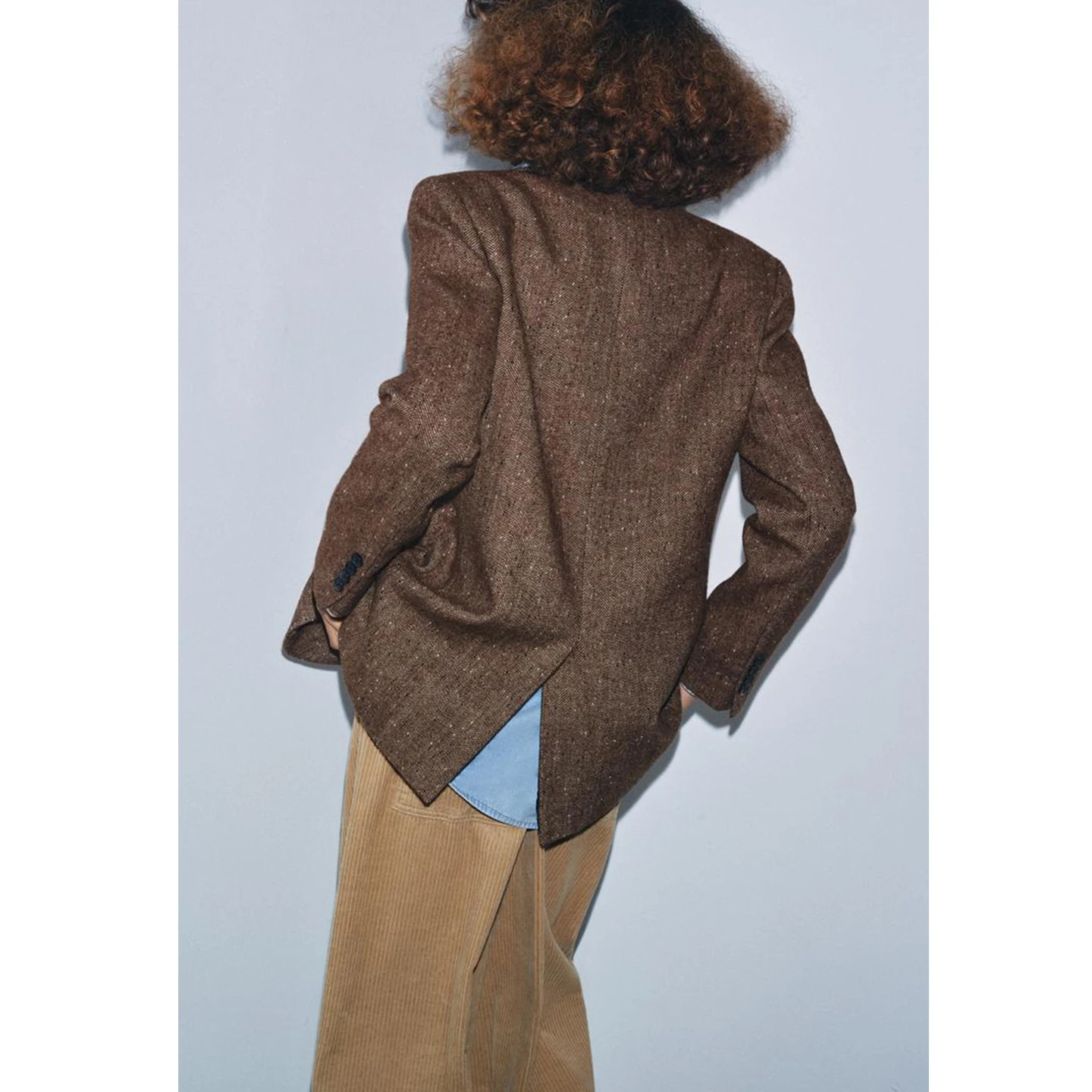 شتاء جديد المرأة الشق طوق طويل Sve زر واحد هوتوتو منقوشة فضفاضة تناسب تخفيف Sle ألياف البوليستر #4