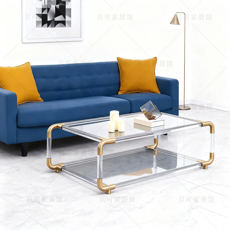 

Living room 2025 new light luxury high-end coffee table, stainless steel coffee table glass suspended coffee table