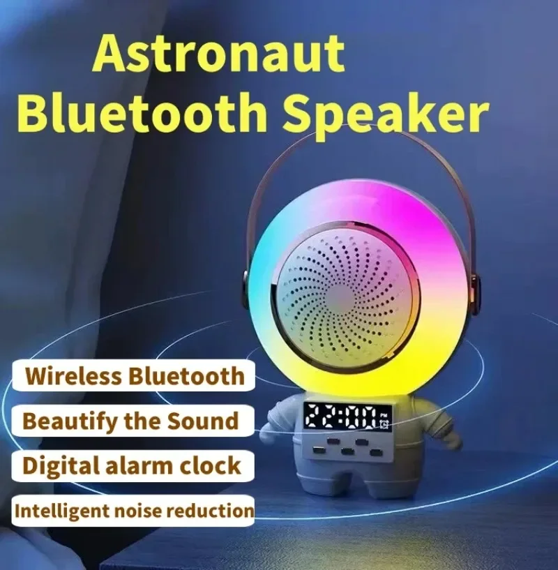 

Mini Astronaut Bluetooth Speakers, Small Household Ktv Portable Wireless Dual-Microphone K Song with Multi-function Alarm Clock