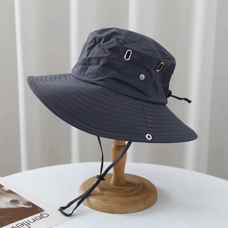 Wide Brim Boonie Hat Quick Dry Bucket Hats Summer Outdoor Hiking Sun protection Breathable Fishing Hat with Windproof String