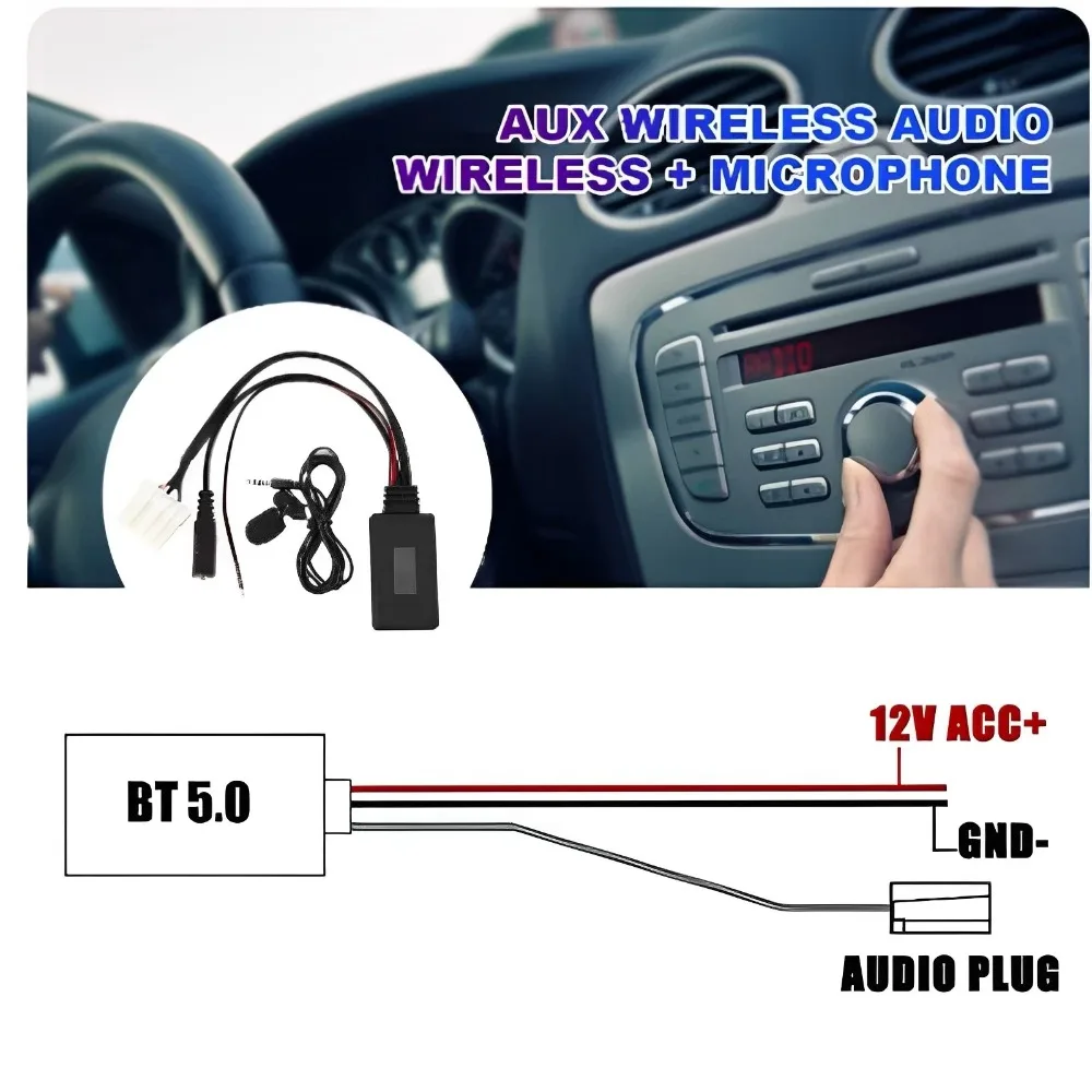 Bluetooth AUX Adapter with Mic For Mazda M3/M6/RX-8/MX-5 Bestune B70 M6 Hands-Free Music Streaming Plug Play