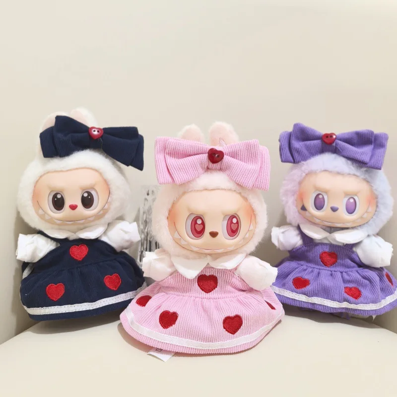 

Romantic Corduroy Dress with Heart Design for Labubu Clothes 1st-3rd Gen Vinyl Plush Doll Hanging Outfit Costume