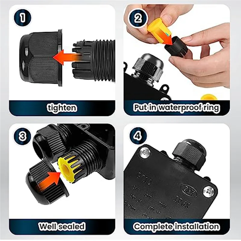 

Y51A-4Pcs Waterproof Junction Box IP68 External Waterproof Electrical Junction Box For Diameter 5Mm -15Mm Wire