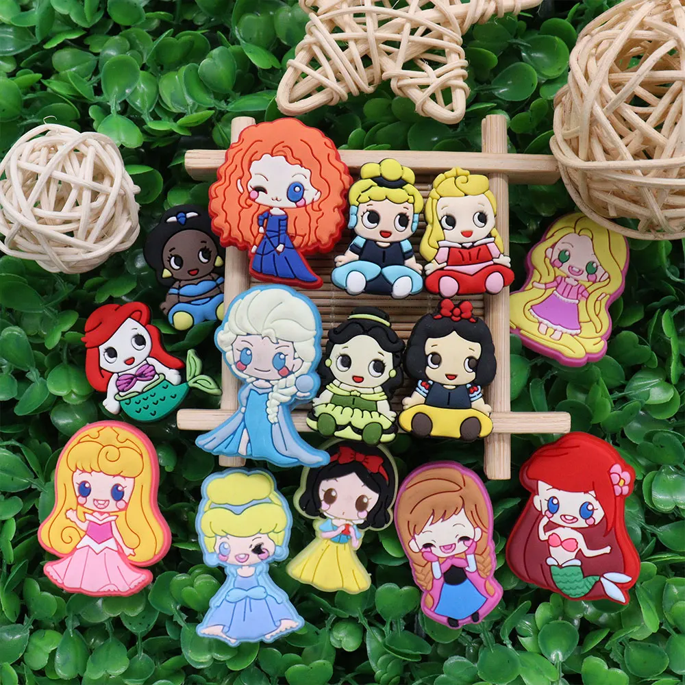 1-14Pcs PVC Disney Ariel Cinderella Belle Fit Womancute  Buckle Princess Shoe Charms Accessories Designer X-mas Gift