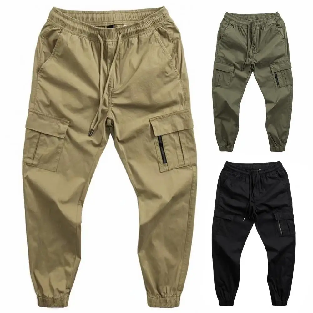 Pantalones Cargo transpirables para hombre, pantalón con cordón, cintura elástica, Ankle-banded, Color sólido, M-3XL