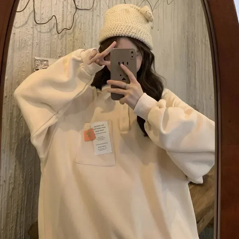 

Korean Hiphop Sweatshirt For Women In Spring New Loose Trendy Ins Lazy Tops Polo Shirt And Outerwear For Women Y2k Clothes