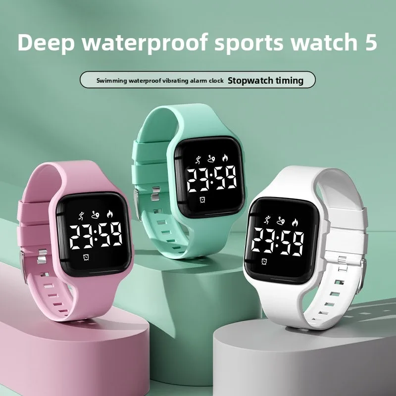 2026 New Women Night Running Fitness Pedometer Watch 30M Waterproof LED Light Vibration Alarm Stopwatch Sport Bracelet