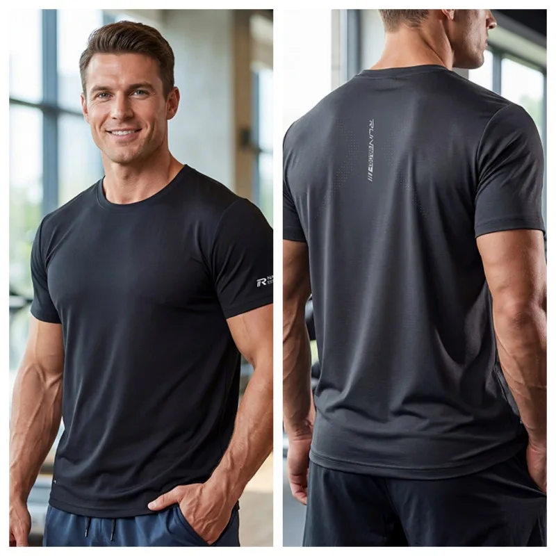 Sommer Herren Mode Eisseide Kurzarm T-Shirt Outdoor Bergsteigen Wandern Feuchtigkeitsabsorbierend Schnelltrocknend Freizeit T-Shirt