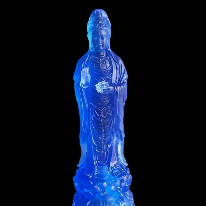 

1 PCS 29cm Resin Putuo Nanhai Guanyin Character Station Buddha Statue Home Decoration Gold Carving Crafts Feng Shui Ornament