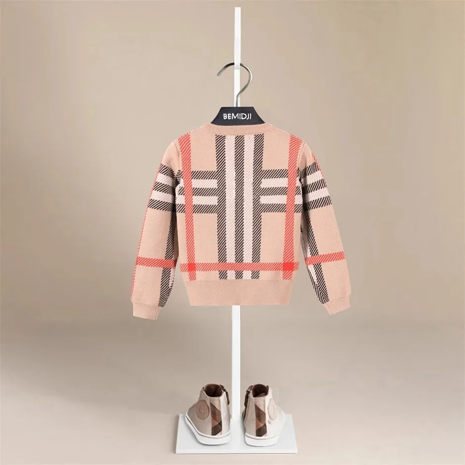 Autumn Winter Cute Kid plaid Long Sleeve Knitting Sweater Boy Baby Casual Knit Pullover Shirt Girl Children Thick Striped Tops