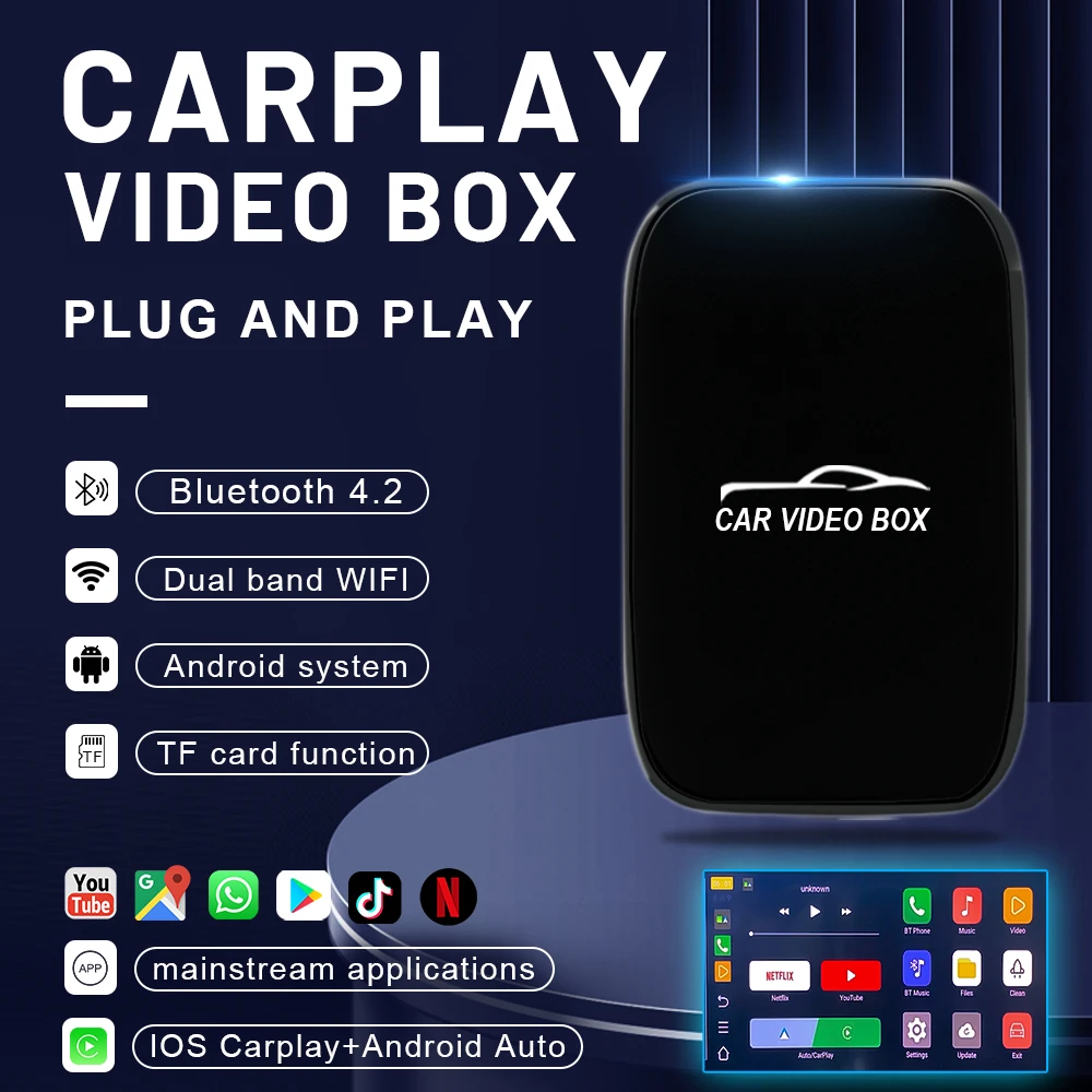 Android auto wirreles wireless carplay Ai box apple car play accessories adapter intelligent systems iptv Spotify Plug and Play