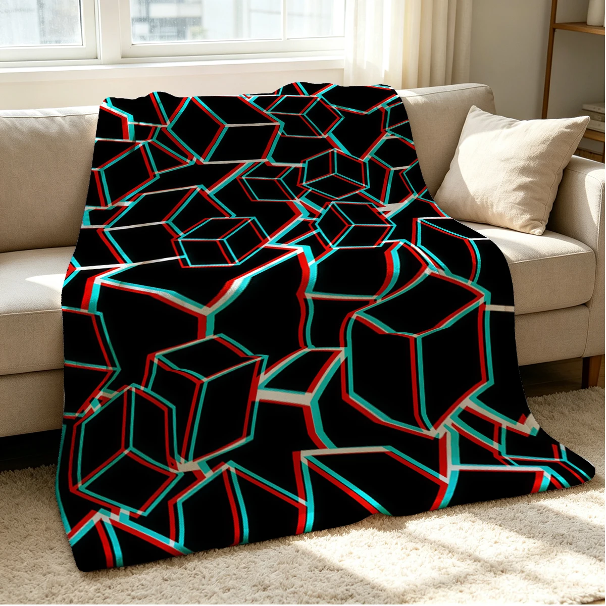 Cube Chaos Flannel Blanket Warm Soft Halloween Christmas Couch Warm Cozy Decorative Decor Gift for All Season