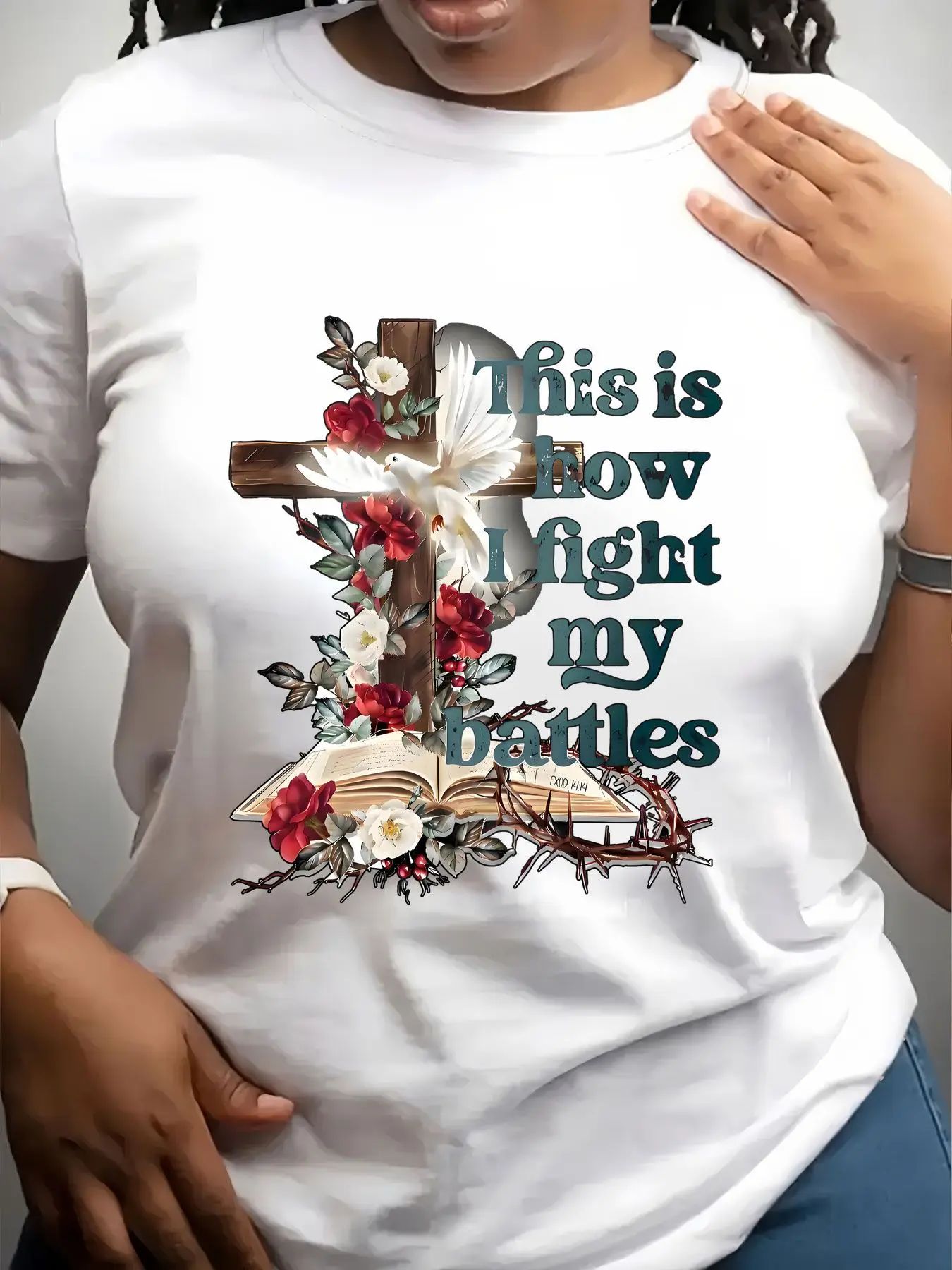 Women's Trendy Crew Neck T-Shirt This Is How I Fight My Battles Suitable for Casual Sportswear