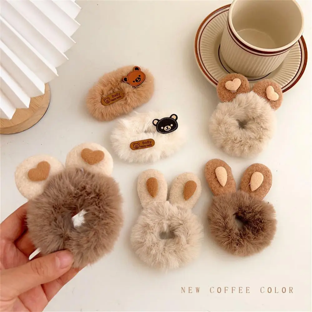 Colorful Hair Bands Fluffy Plush Cartoon Hair Ties Warm Autumn Winter Elastic Scrunchies Women Girl Hair Ropes Hairwear