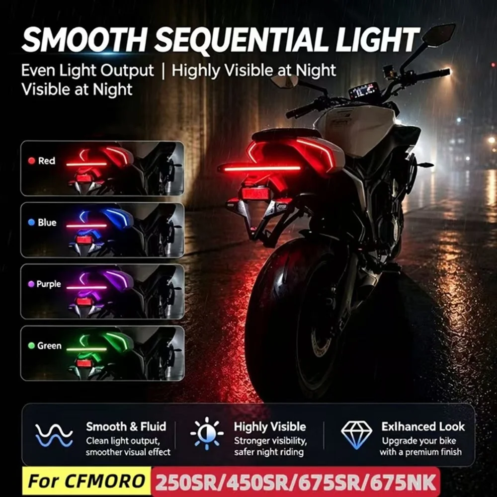 For CFMOTO 675SR 450SR 500SR 250SR Waterproof LED Sequential Tail Light APP Controlled Modified Flowing Ambient Turn Signal Lamp