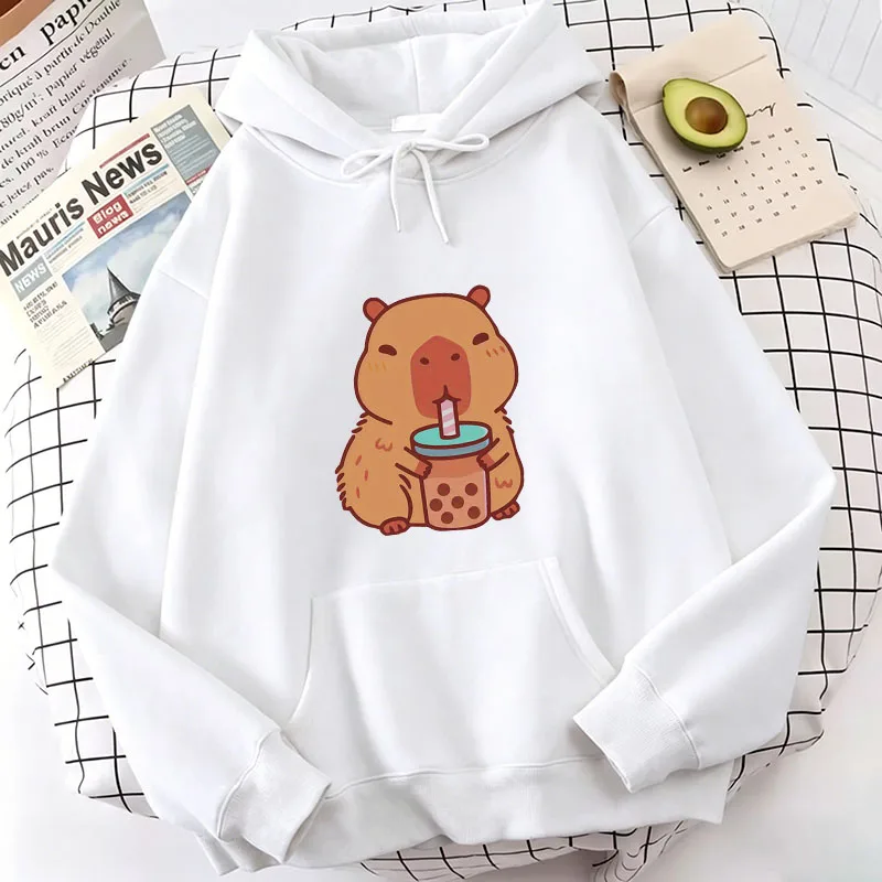 Capybara Cartoon Damen Hoodie Grafikdruck Herbst Kawaii Sweatshirt Langarm Bequemer Lässiger Pullover Weicher Süßer Damen Hoodie – Detail 5